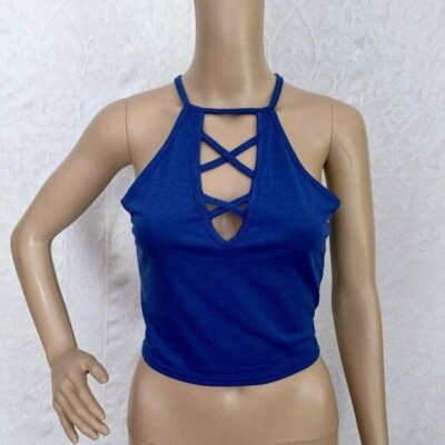 Blue Strappy Caged Crop Top | eBay
