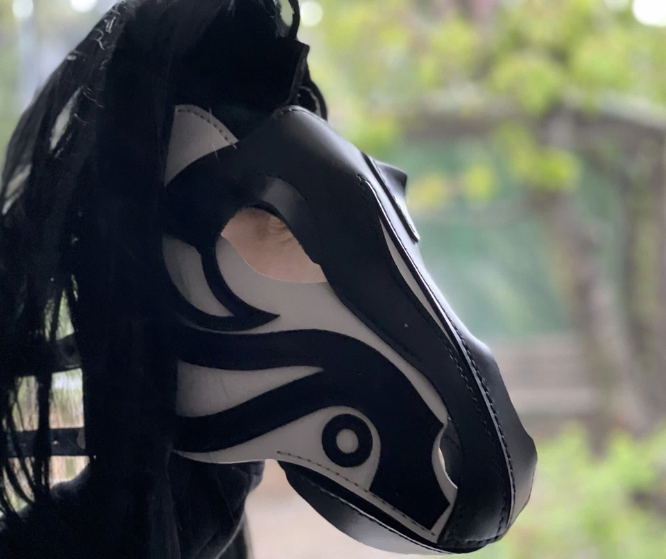 Horse   leather mask Leather Pony Play handmade Hood “Black And White” Edition - Image 3 of 4