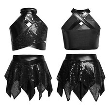 Kids Girls Crop Top With Skirt Salsa Vest Ans Skirts 2 Piece Dress Performance