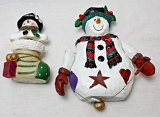 Bobble Head Snowman in Stocking & Wood Snowman Figure Christmas Decorations