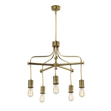 Image of 5 Bulb Chandelier Hanging Pendant LIght Aged Brass Finish LED E27 60W Bulb