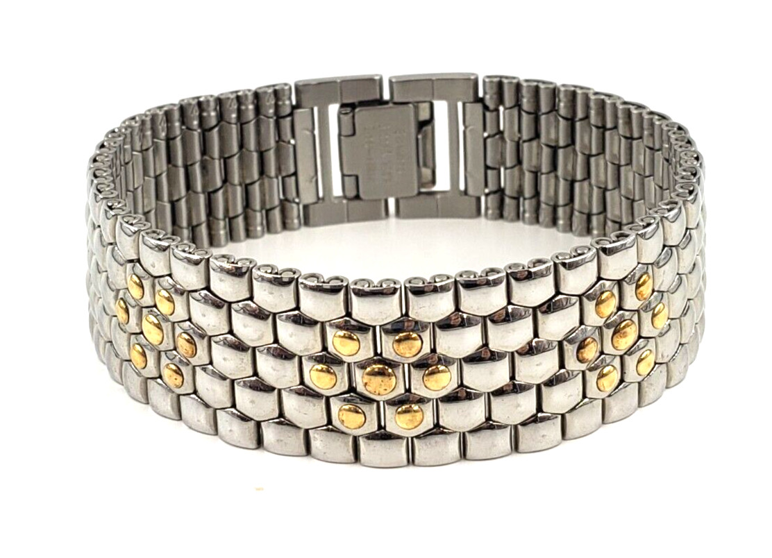 MILOR ITALY Stainless Steel 18K GOLD Bracelet 7.5 Inc… Gem