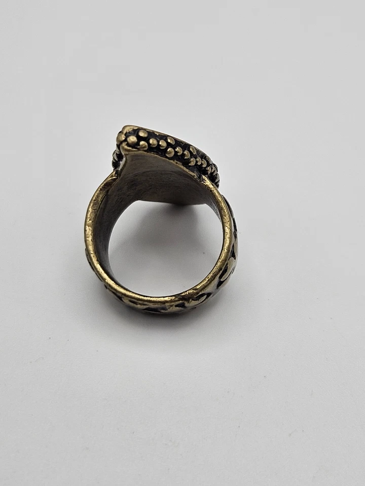 Anillo grueso abulón sintético diseño hoja trébol adornado bronce envejecido talla 7,5 Foto 3 de 4