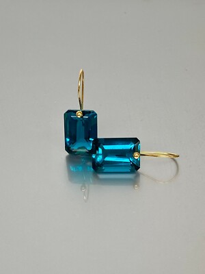 14k Blue Tourmaline Earrings, Rectangle earring, October Birthstone Earring