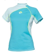 Bare Women's Short Sleeve Watershirt Rash Guard 50+ SPF UV BLUE MD Swim Surf