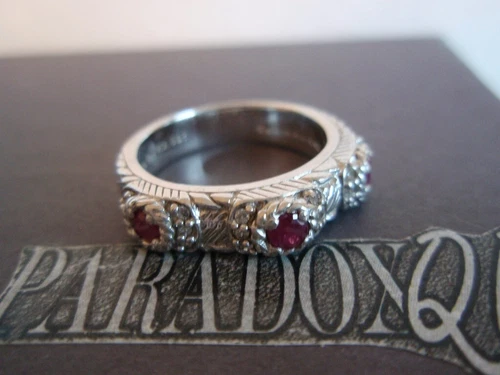 Judith Ripka Sterling Silver 925 Stackable Red Ruby and CZ Ring Size 7