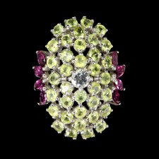 925 Sterling Silver Ring Round Aquamarine Peridot Rhodolite Gemstone jewelry 7.5