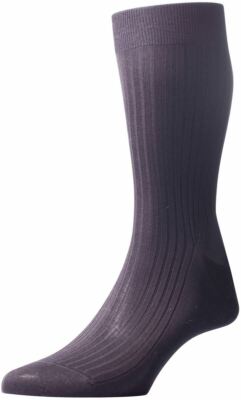 Pantherella Mens Vale Rib Cotton Lisle Socks - Dark Grey Mix