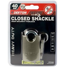 Image of Dekton Security Padlock Steel Closed Shackle 2 Keys 40mm 50mm Or 60mm Satin Lock