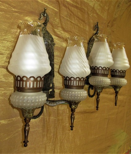2 ANTIQUE LIGHTMASTER DECO ERA VICTORIAN CAST IRON WALL SCONCES FIXTURES 1930's - Picture 8 of 10