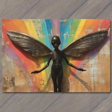 Art Print Alien Rainbow Winged Black Monster Weird Creepy Scary Unusual Strange