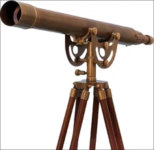 Brass Nautical 39" Telescope with Wooden Tripod Stand - Antique Style Home Decor