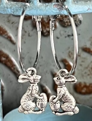 Little Silver Easter Bunny Rabbit Hoop Dangle