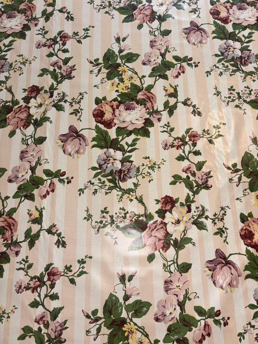 Vtg Mario Buatta Fabric Felicia 1980s Chintz Peach Stripe Floral