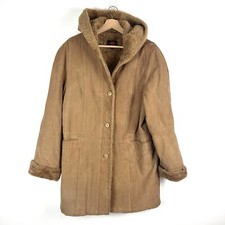 Cappotto vintage Y2K Gallery pelle scamosciata con cappuccio Penny Lane bordo pelliccia sintetica taglia L caldo