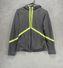 Nike Therma Fit Womens Gray Yellow Reflective Hoodie Full Zip Medium Running D9