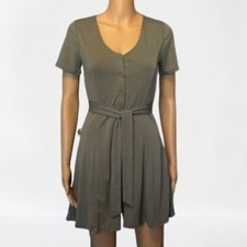 NEW Forever 21 Tie-Waist Short Sleeve Mini Dress Juniors Size Medium Olive Green