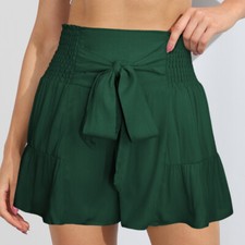 Damen Elastisch Weites Bein Shorts Hose Fliege Hoch Taille Freizeit Sommer Neu