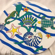 TAIPRO MELAMINE 12" PLATE PLATTER TURTLE SHELLS SEAHORSE STARFISH TROPICAL OCEAN