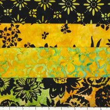 Lot of 4 1 Yard Cuts 100 Cotton Quilting Batik Fabric Yellow Green 743A