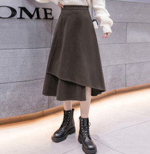 Women's 2024 Fashion Wool Blend High Waist Slim Irregular Flared Midi Skirt 0963