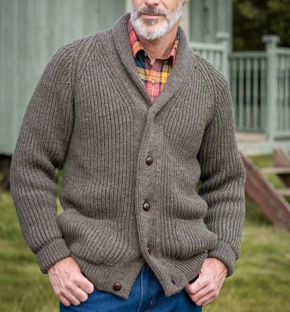 Cable Knit Sweater Mens Waffle Knit Cardigan Men's Light Brown