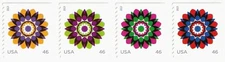 USA #4722-25 / 4725a Kaleidoscope Flowers 46c (2013) - Coil Strip of 4 Stamps 