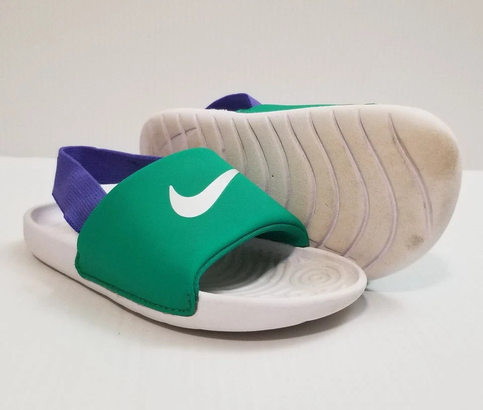 Sandálias Nike Kawa bebê/criança slides tamanho 9c verde violeta branco BV1094-300 - Imagem 3 de 4