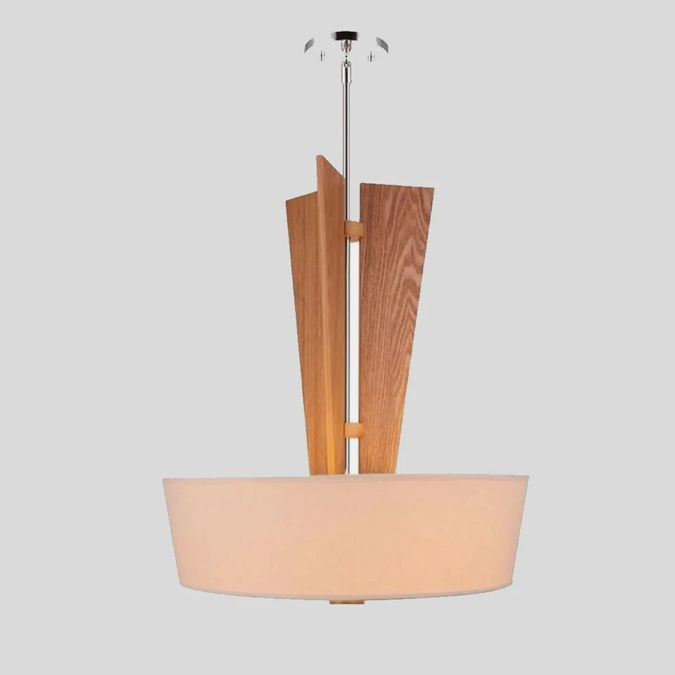 Woodbridge Lighting Angle 3-Light Wood & Tapered Shade Pendant in Satin Nickel - Image 2 of 2