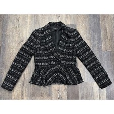 Jones New York Collection Black White Tweed Peplum Blazer Jacket Size 6