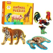 Puzzles for Toddlers 2-4,12 Animal Puzzles, 3 Levels Step-by-Step Color-Coded