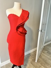 One-Shoulder Ruffle Bodycon Dress – Size S – Fire Engine Red