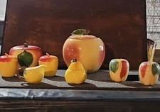 Vintage Apple Themed Kitchen Bowl Set. Cookie Jar, S&P Shaker, Sugar Bowl  Plus.