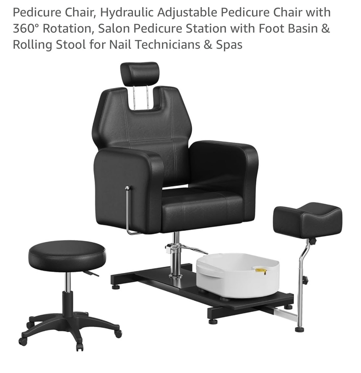 Pedicure Chair, Hydraulic Adjustable Pedicure Chair with 360° Rotation