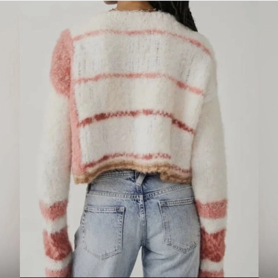Nuevo suéter recortado difuso Free People para mujer pequeño nuevo con etiquetas $148 bloques de color a rayas Foto 4 de 4