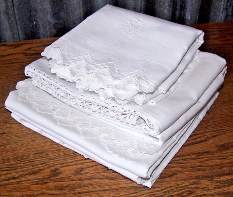 7 Pcs Antique European Pillow Cover Lot/Dorset Thread Buttons/Vtg 'RS' Monogram