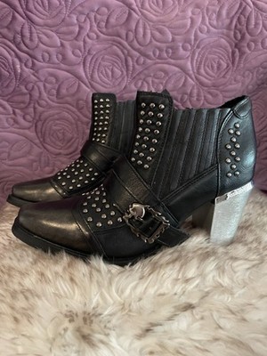 Western Booties, Silver Buckles And Studs, NEW, Slip On, Size 36/37, Black,