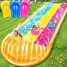   Sided Safe Fence  Extra Width Triple Slip Water Slide with -Way Sprinklers,