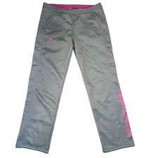 Under Armour Girls Coldgear Storm Fleece Loose Sweat Pants Gray Pink Youth XL