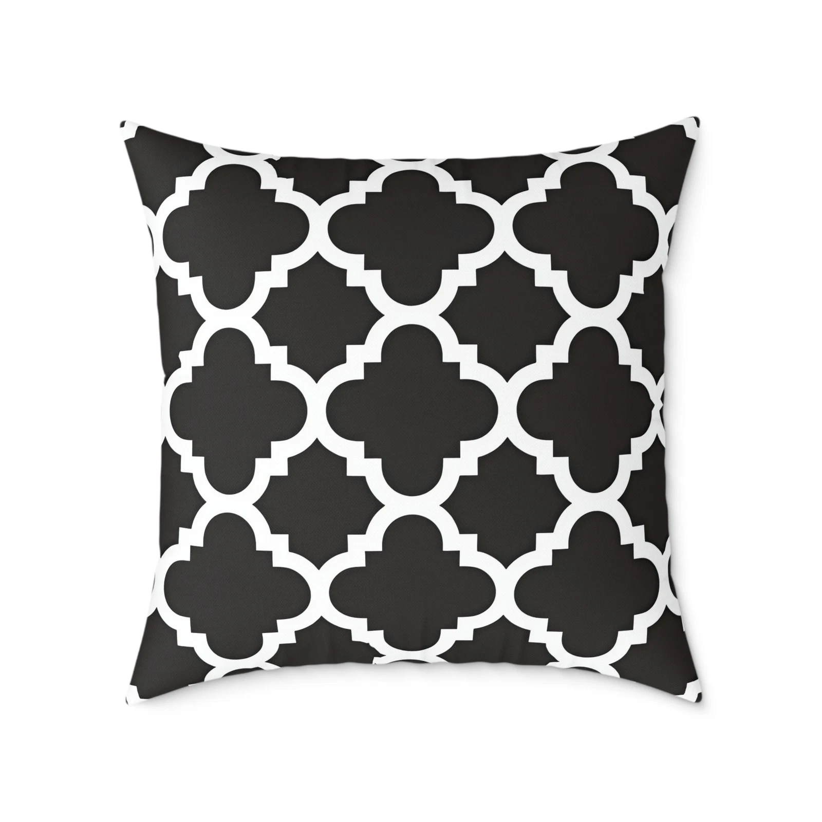 Moroccan Trellis Pattern Square Poly Canvas Throw Pillow | Black White Geometric