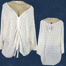 Torrid 5 White V-Neck Drawstring Cinched Front Open Stitch 3/4 Sleeve Sweater