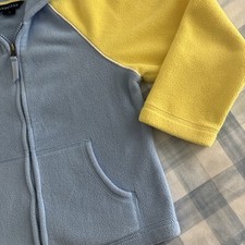 LANDS  END Blue  Yellow Soft Fleece Zip Front Hooded JaCKeT Girl  s Sz 5 6 Hoody
