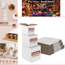 White Corrugated Shipping Boxes 30 Pack 6x6x6 5x5x5 4x4x4 Assorted Sizes