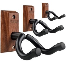 3 Pack Black Walnut Guitar Wall Mount Set, U-Shaped Wooden Hanger for