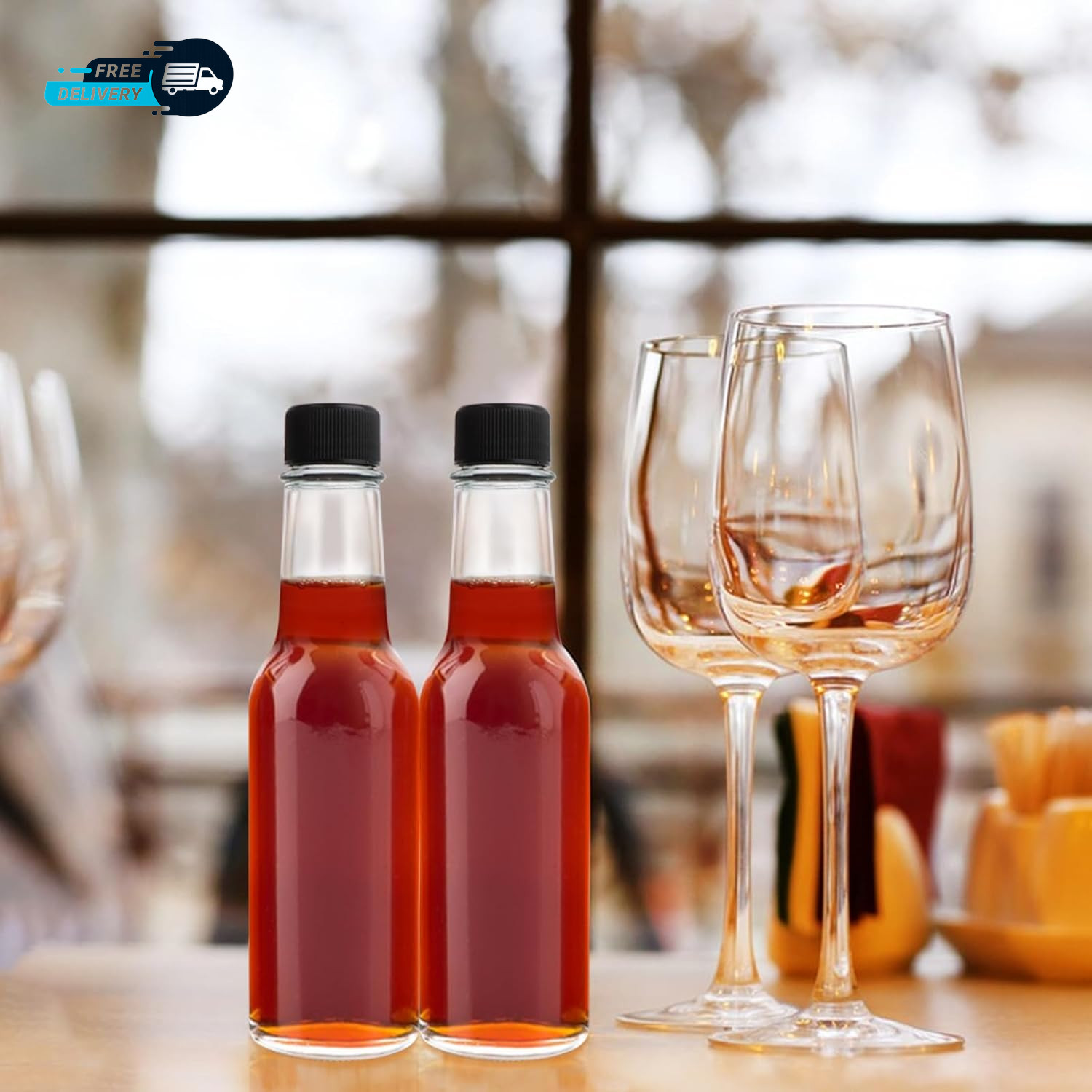 35 Pack 5Oz Hot Sauce Bottles, Clear Glass Woozy Bottles with Leak Proof Black