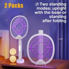 2PK Rechargeable USB Mosquito Insect Fly Swatter 3-Layer Bug Zapper Racket 2700V