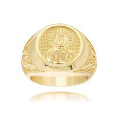 Gold Jesus Christ Cross Beaded Signet Ring Available in Yellow/Rose/White Gold