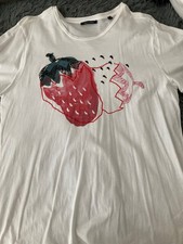 weißes,kurzärmeliges,rundhals damen Tshirt,erdbeeraufdruck,marco polo,xl,cotton