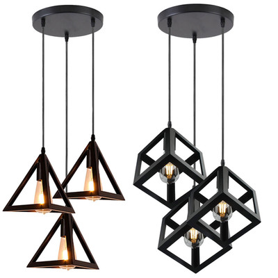 Vintage Industrial 3 Wege Decken Pendelleuchte Käfig schwarz Hänge Retro Lampe LED