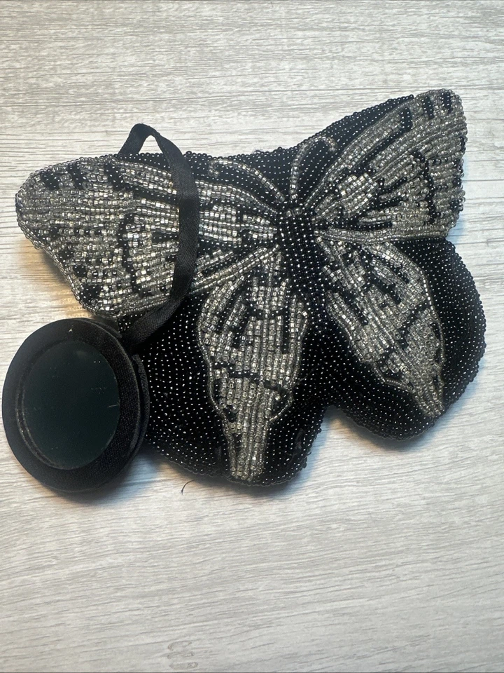 Mini bolsa vintage NEIMAN MARCUS pequeña mariposa con cuentas negras y grises 3x4 Foto 4 de 4